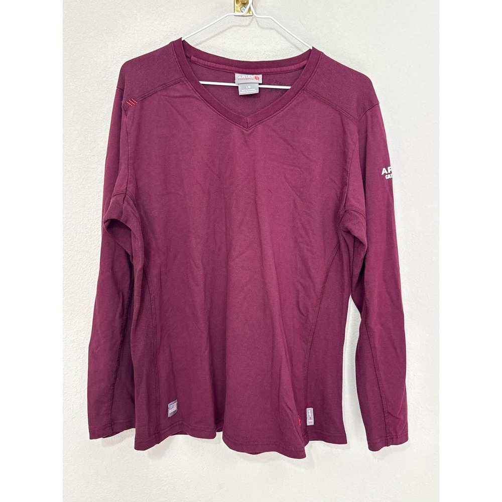 Ariat FR Work Shirt Women Large Malbec Burgundy V-Neck Long Sleeve 10032958